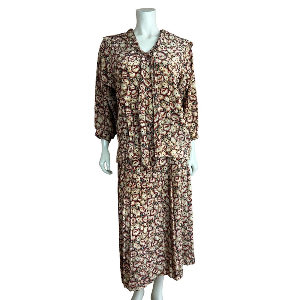 Vintage Mindy Malone Skirt Set Floral Print Prairie Cottagecore 70s 60s Top Midi